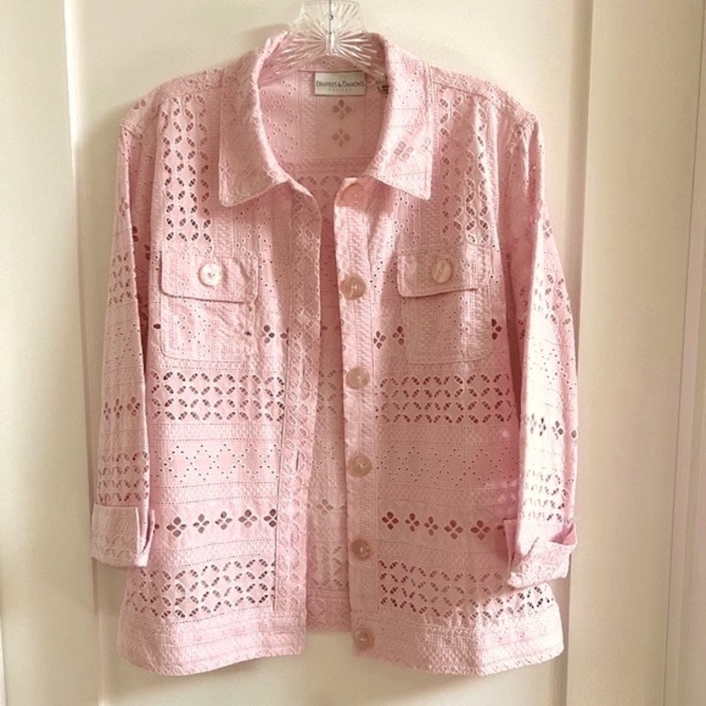 Pink 3/4 Sleeve Cotton “Forever Eyelet Jacket”  PL